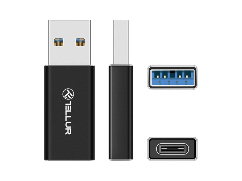 Adaptor Tellur USB-A (tată) la USB-C (mamă), aluminiu