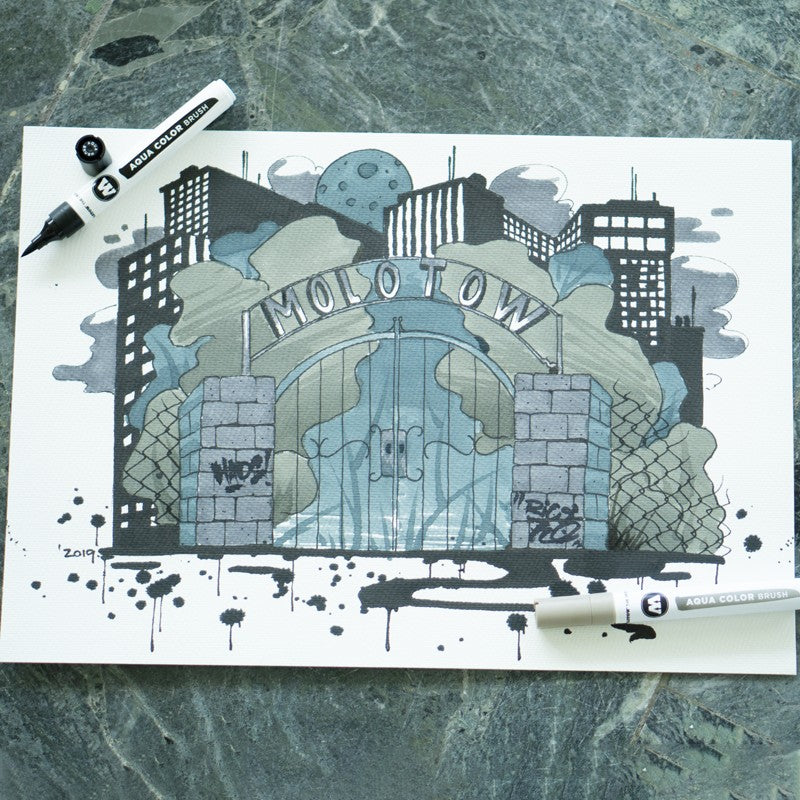 Brush Pen Molotow Aqua Color Grey 12 buc/set