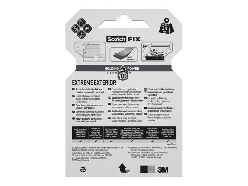 Bandă dublu adezivă montare exterior, 19 mm x 1,5 m 3M Scotch-Fix™ Extreme