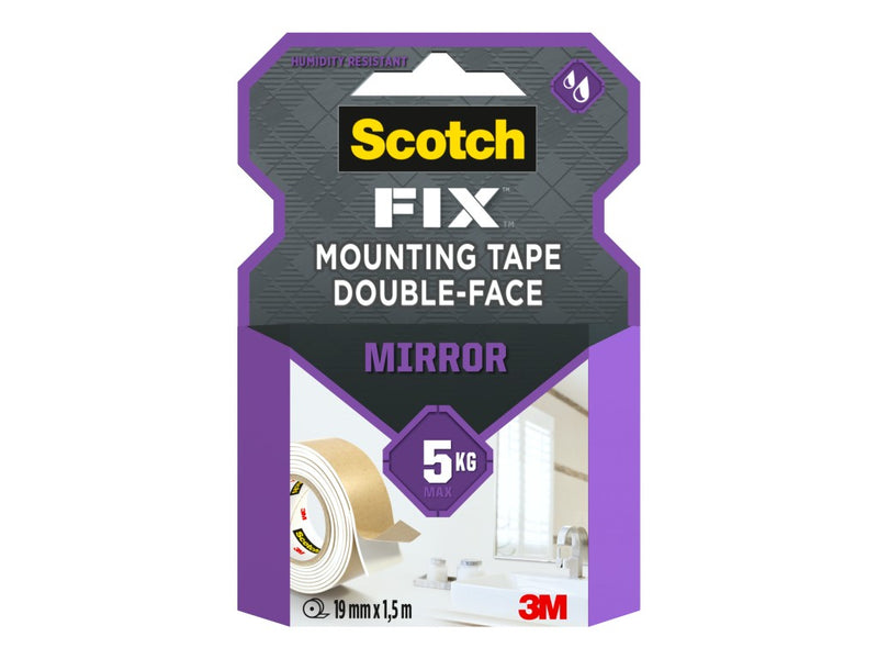 Bandă dublu adezivă montare oglinzi, 19 mm x 1,5 m, 3M Scotch-Fix™