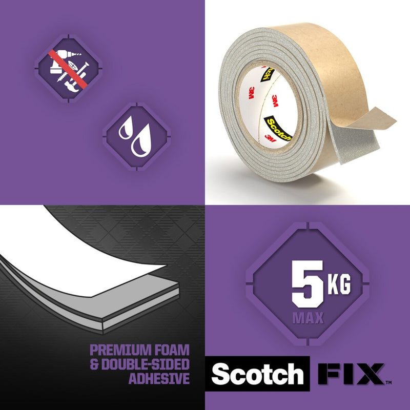 Bandă dublu adezivă montare oglinzi, 19 mm x 1,5 m, 3M Scotch-Fix™