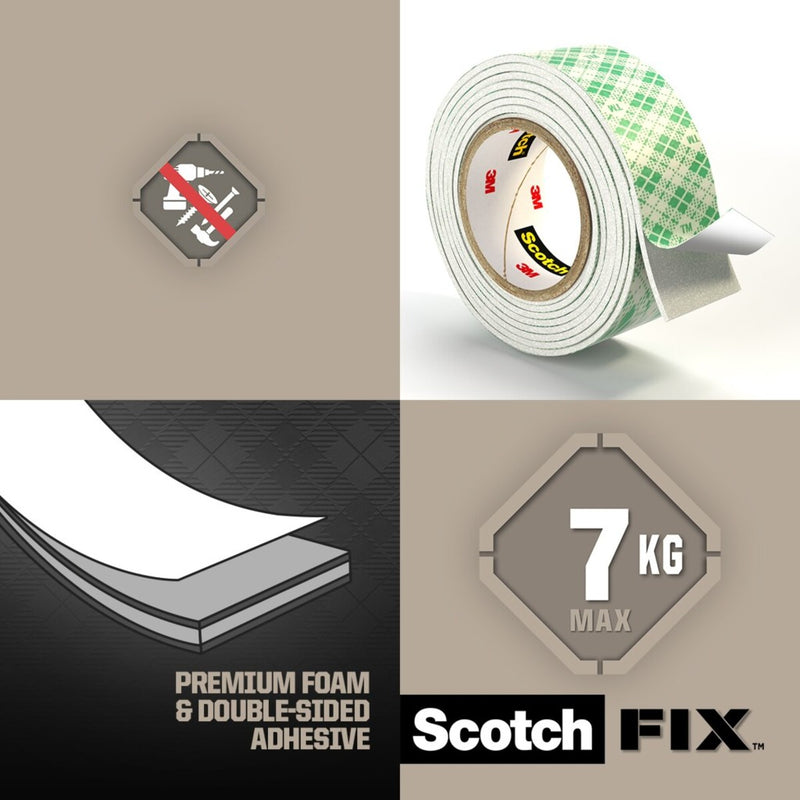Bandă dublu adezivă montare suprafețe interioare, 19 mm x 1,5 m, 3M Scotch-Fix™
