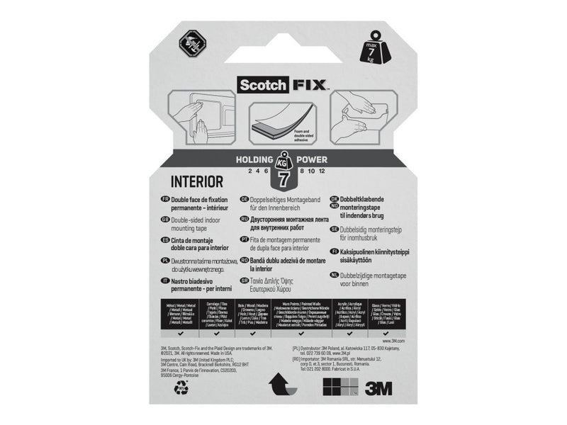 Bandă dublu adezivă montare suprafețe interioare, 19 mm x 1,5 m, 3M Scotch-Fix™