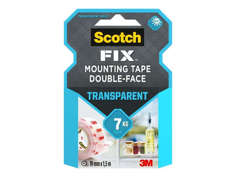 Bandă dublu adezivă transparentă pentru montare, 19 mm x 1,5 m, 3M Scotch-Fix™