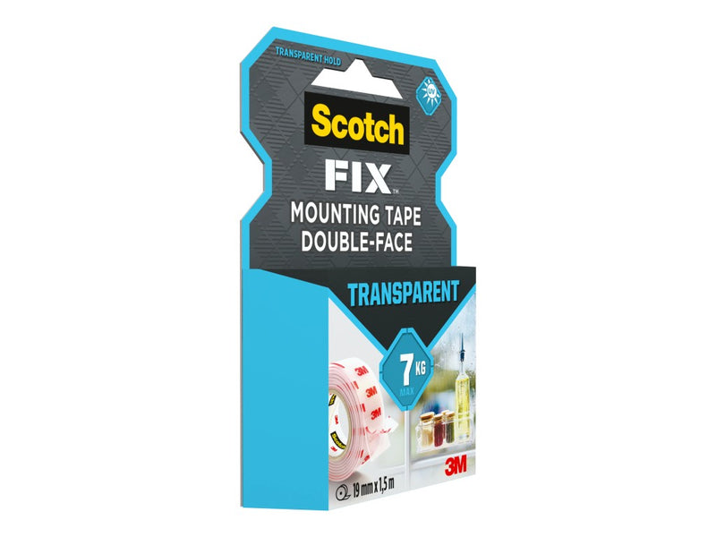 Bandă dublu adezivă transparentă pentru montare, 19 mm x 1,5 m, 3M Scotch-Fix™