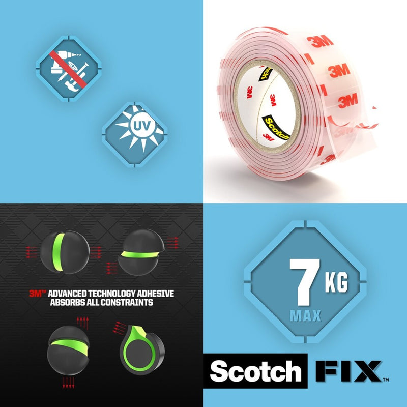 Bandă dublu adezivă transparentă pentru montare, 19 mm x 1,5 m, 3M Scotch-Fix™