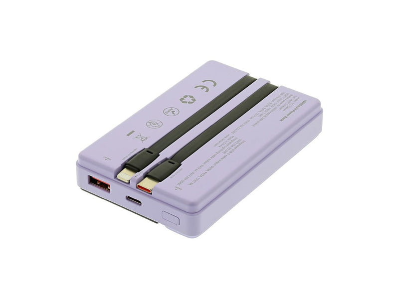 Baterie externă Tellur 10000mAh, USB-C + Lightning cabluri incorporate, QC3.0, PD, mov