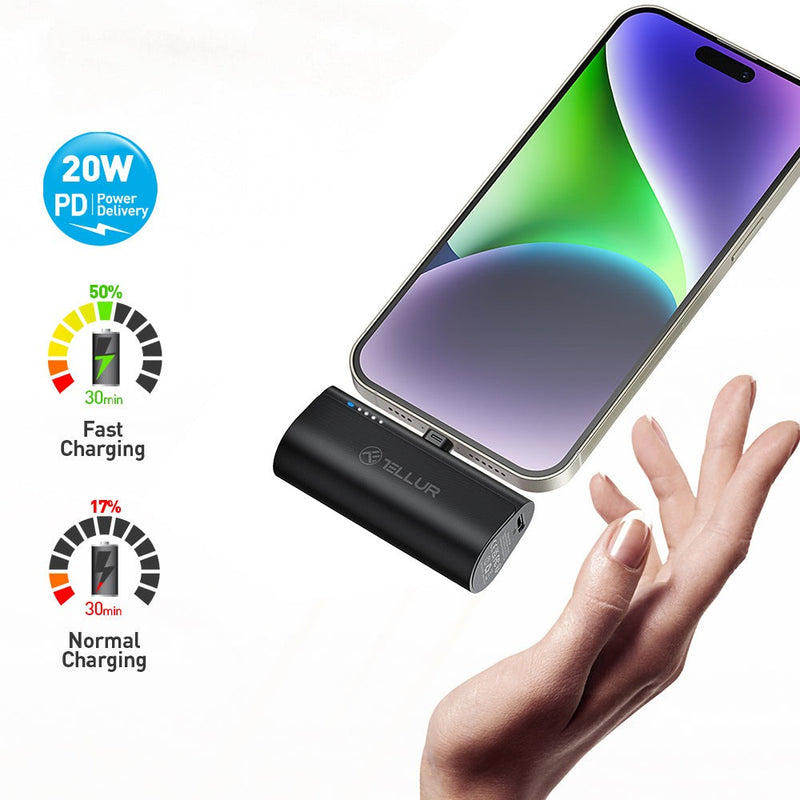 Baterie externă Tellur PD203 5000mAh, QC3.0 18W + PD20W, Lightning, negru