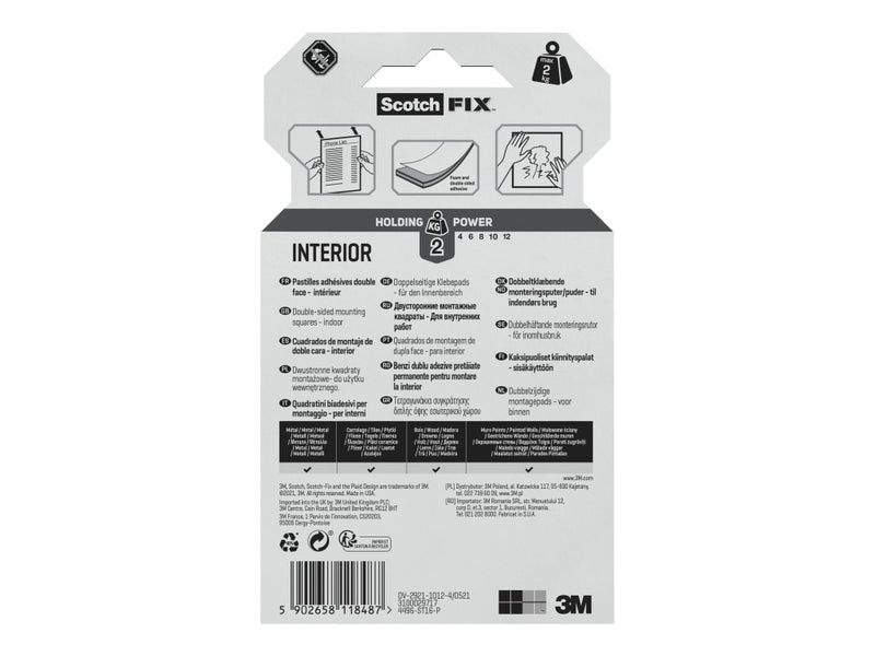 Benzi dublu adezive pretăiate montare interior, 16 buc/pachet, 3M Scotch-Fix™