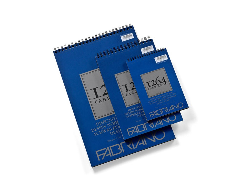 Bloc desen 1264 Black Drawing, A5, 200gr, 20 file, cu spirală Fabriano