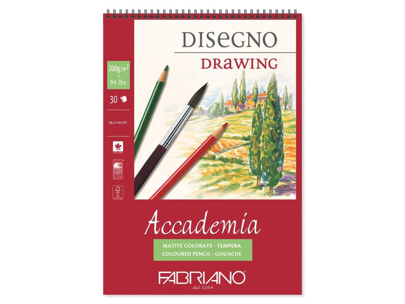 Bloc desen Accademia Disegno, A3, 200 g, 30 file, cu spirală Fabriano
