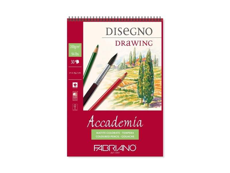 Bloc desen Accademia Disegno, A4, 200 g, 30 file, cu spirală Fabriano