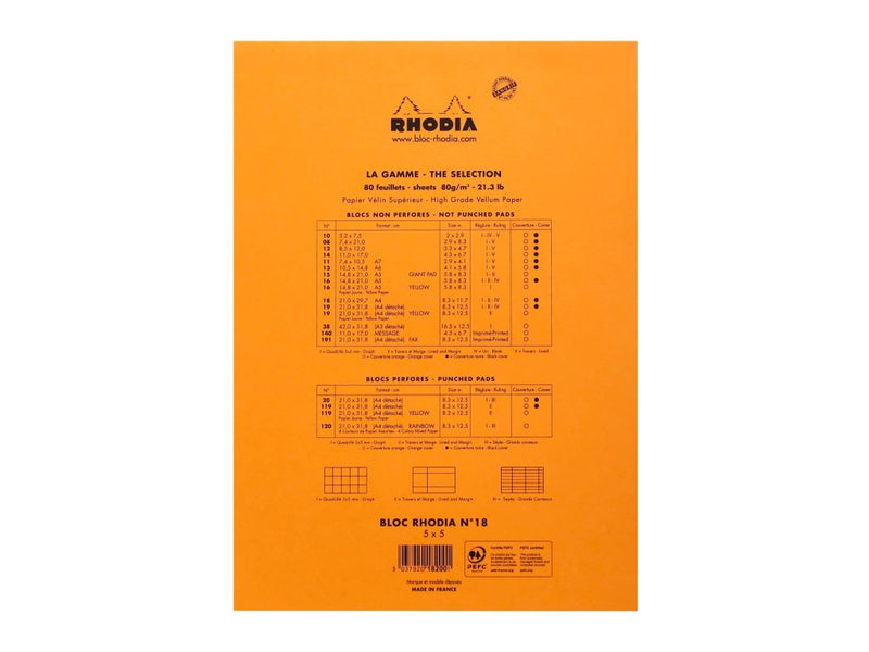 Blocnotes A4, capsat, 80 file, N°18, Rhodia Basic, orange