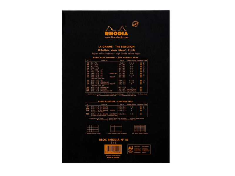 Blocnotes A4, capsat, 80 file, N°18, Rhodia black