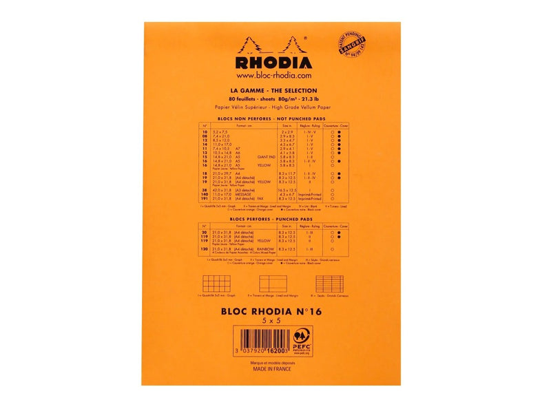 Blocnotes A5, capsat, 80 file, N°16, Rhodia Basic, orange