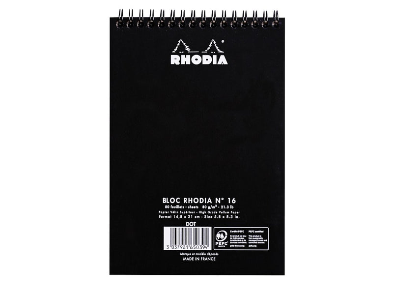 Blocnotes grafic A5 spirală 80 file Rhodia Classic Black