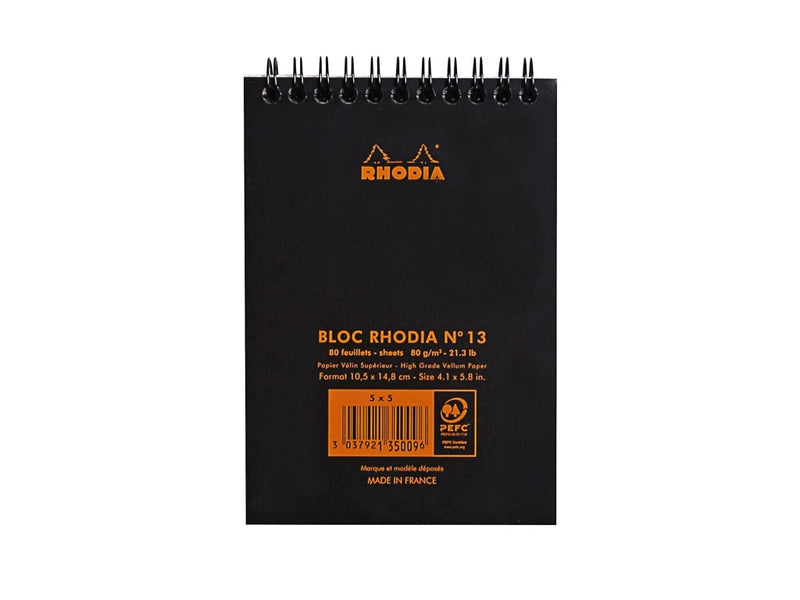 Blocnotes A6, spirală, 80 file, Rhodia Classic, black