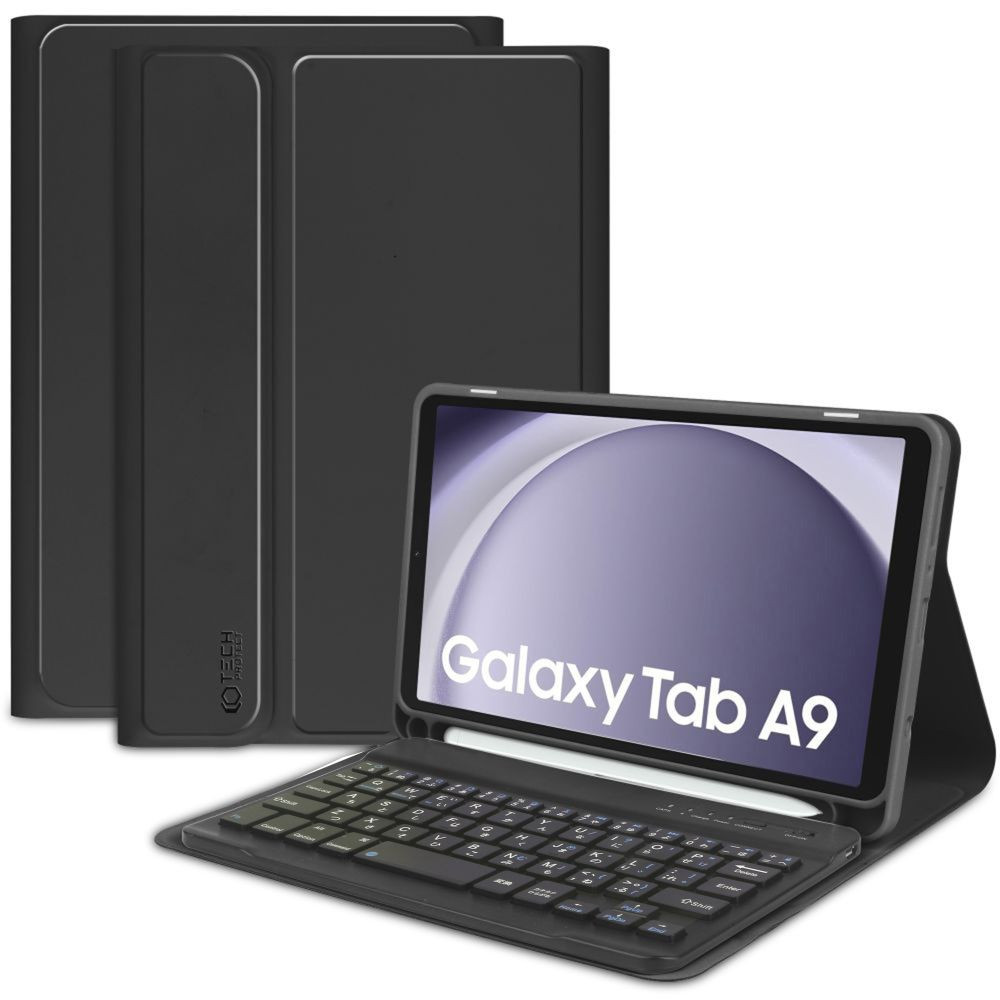 Samsung Galaxy Tab A9 (8.7) SM-X110 / X115, Bluetooth billentyűzetes mappa tok, érintőceruza tartó, TP SC Pen + Keyboard, fekete (9319456607666)-0