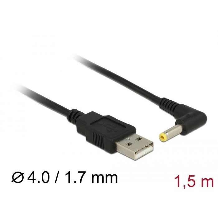 Delock USB > DC 4,0 x 1,7 mm apa 90° tápkábel 1.5 m (85544) (del85544)-0
