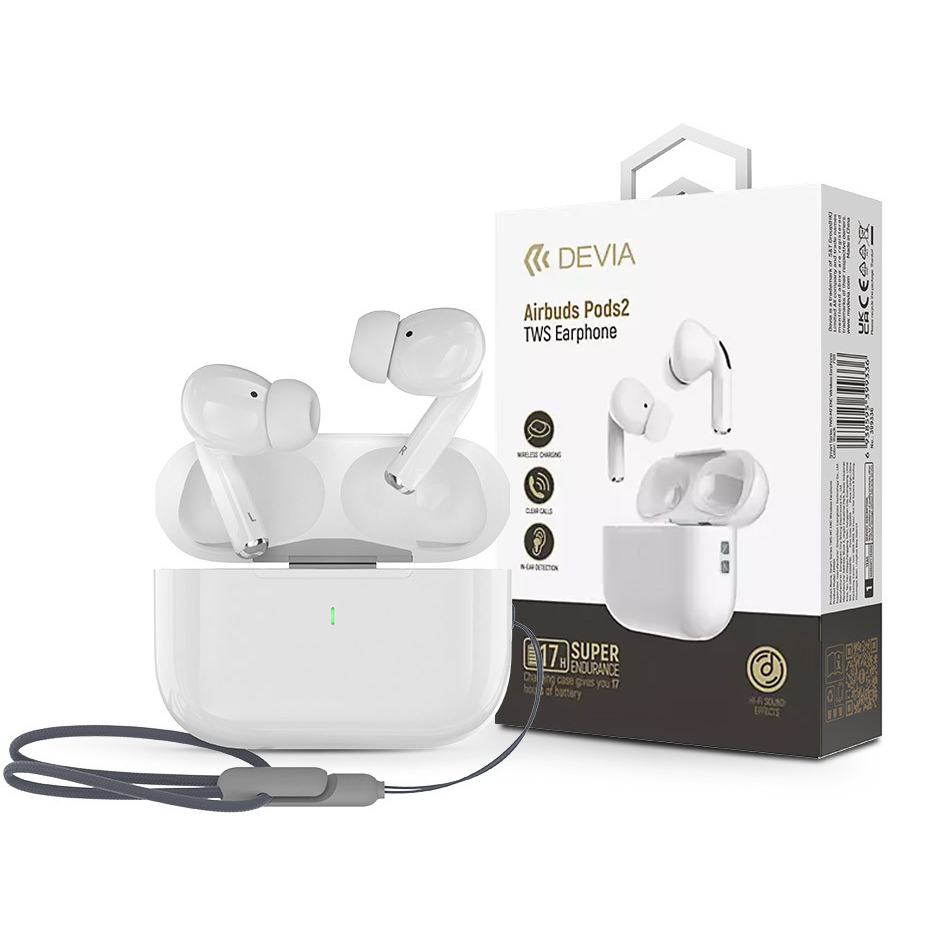 Devia TWS Bluetooth sztereó headset v5.3 + töltőtok - Devia Airbuds Pods2 TWS Wireless Earphone with Charging Case - fehér (ST399138)-0