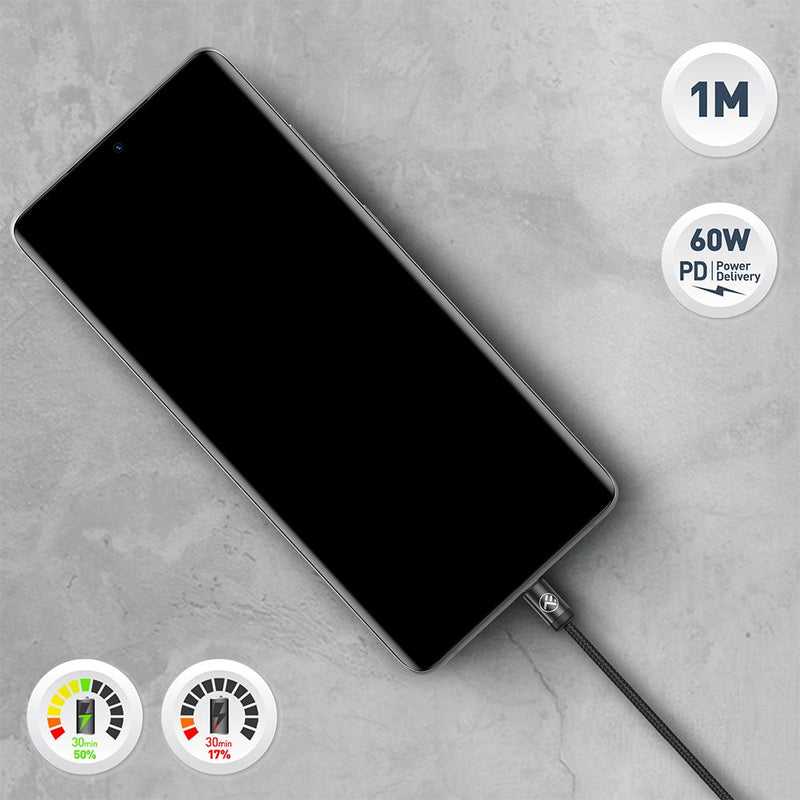 Cablu date și încărcare rapidă Tellur Minimalist USB-C to USB-C, 60 W, 1 m, negru