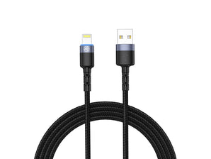 Cablu Tellur Lightning cu LED, 3A nailon, 1.2m, negru