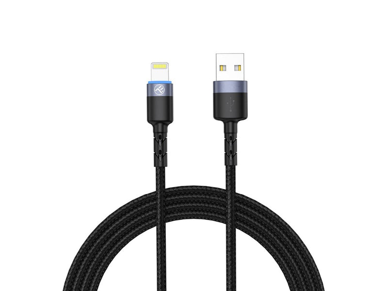 Cablu Tellur Lightning cu LED, 3A nailon, 1.2m, negru