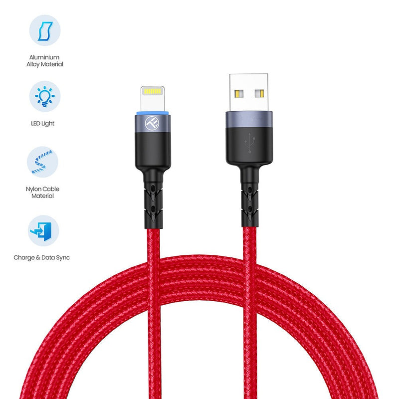 Cablu Tellur Lightning cu LED, 3A, nailon, 1.2m, roșu
