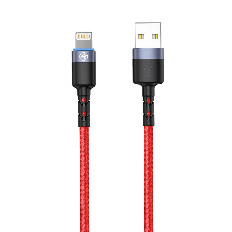 Cablu Tellur Lightning cu LED, 3A, nailon, 1.2m, roșu