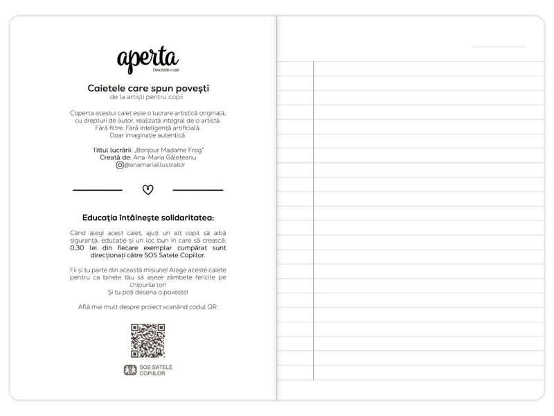Caiet Aperta, Bonjour Madame Frog, A5, 48 file, 80g, Dictando