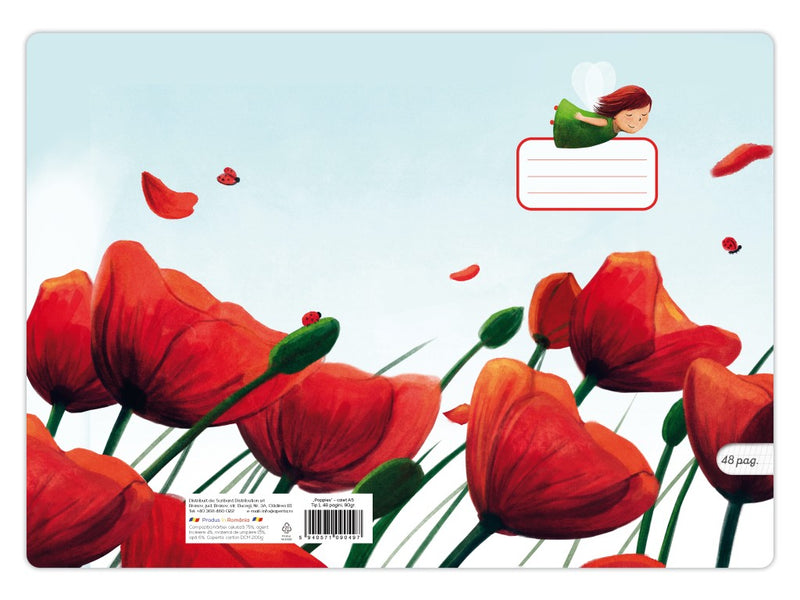 Caiet Aperta, Poppies, A5, 24 file, 90g, Tip 1
