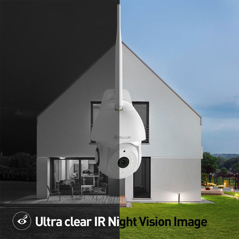 Cameră exterior WiFi Tellur Smart, 3MP, UltraHD, Autotracking, PTZ, Alb