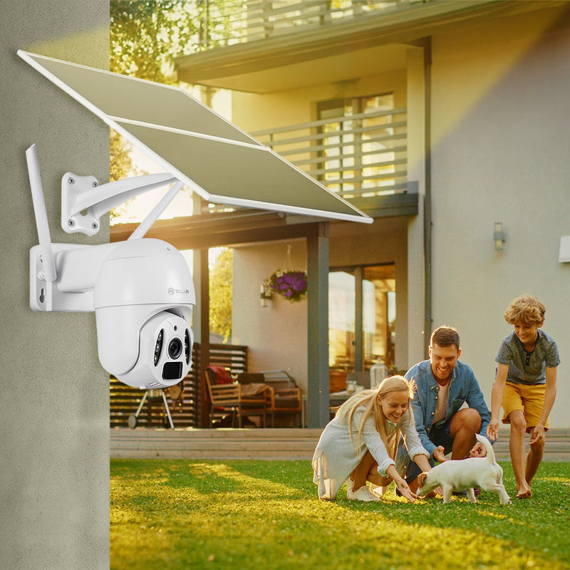 Cameră solară WiFi Tellur Smart, P&T, 3MP, 2K UltraHD, PIR, panou solar 20W, Alb