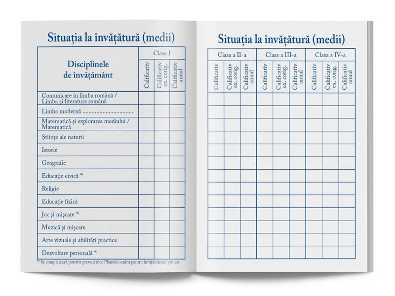 Carnet de elev pentru clasele I-IV