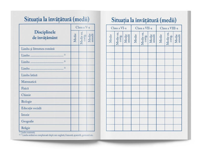 Carnet de elev pentru clasele V-VIII