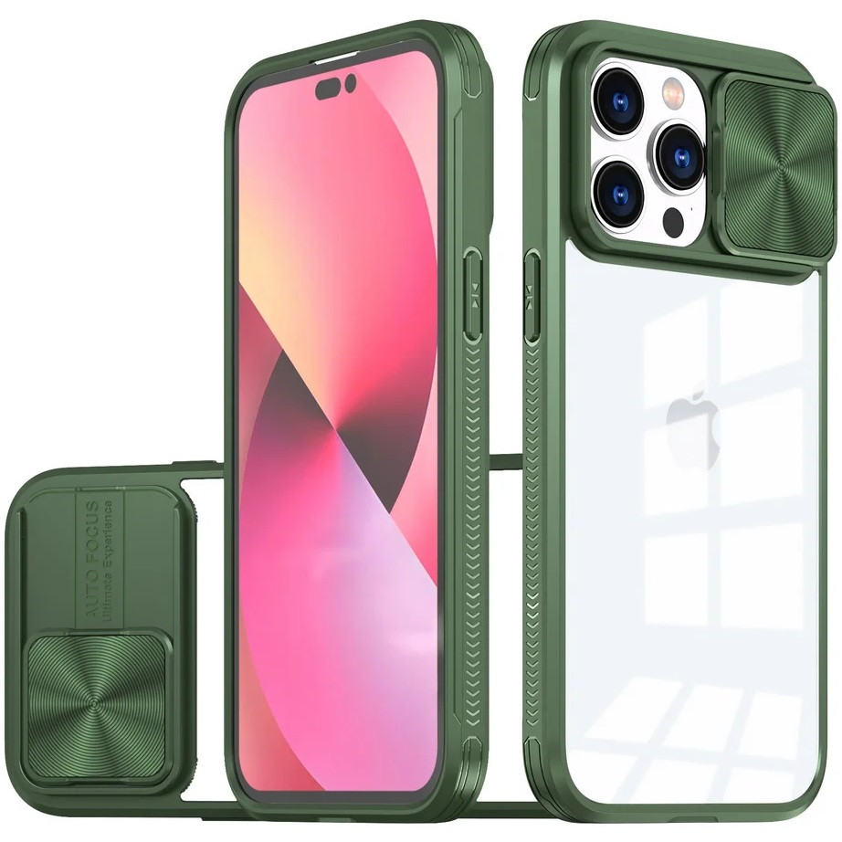 Apple iPhone 15 Plus, Műanyag hátlap + szilikon keret, átlátszó akril hátlap, kamera védelem, Wooze Trendy, zöld (TS3987)-0