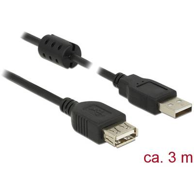 Delock USB 2.0 Hosszabbítókábel [1x USB 2.0 dugó, A típus - 1x USB 2.0 alj, A típus] 3.00 m Fekete Ferritmaggal (84886)-0