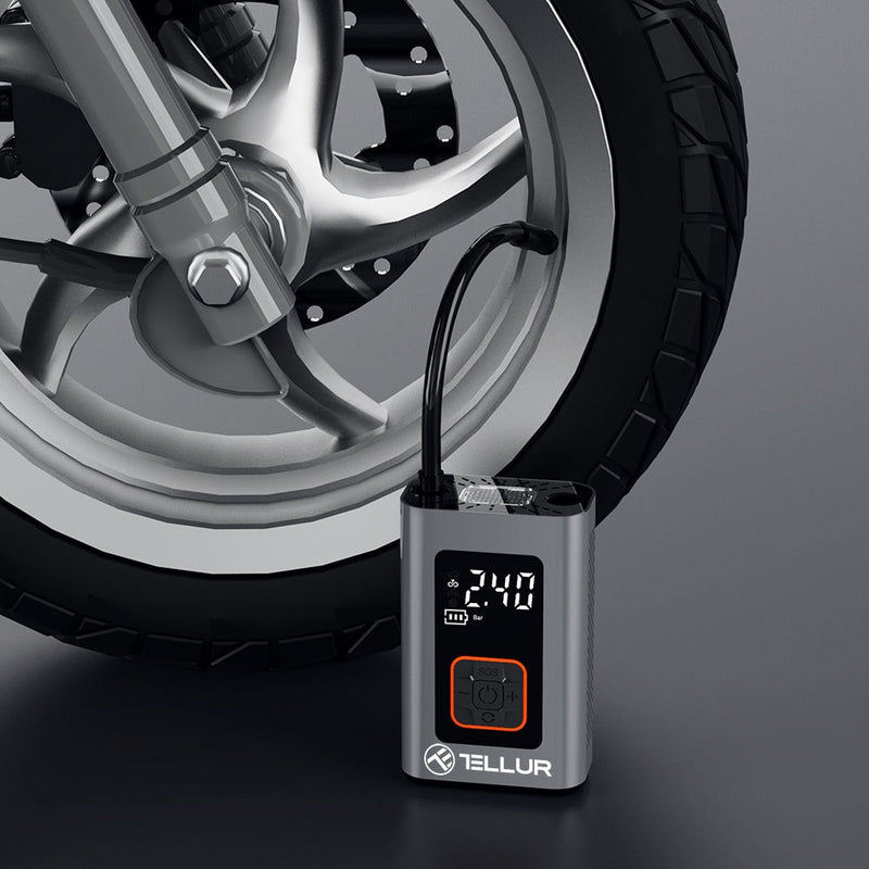 Compresor auto portabil Tellur, 150 PSI, 16L/min, 4000mAh, USB-C, aluminiu