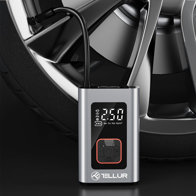 Compresor auto portabil Tellur, 150 PSI, 16L/min, 4000mAh, USB-C, aluminiu