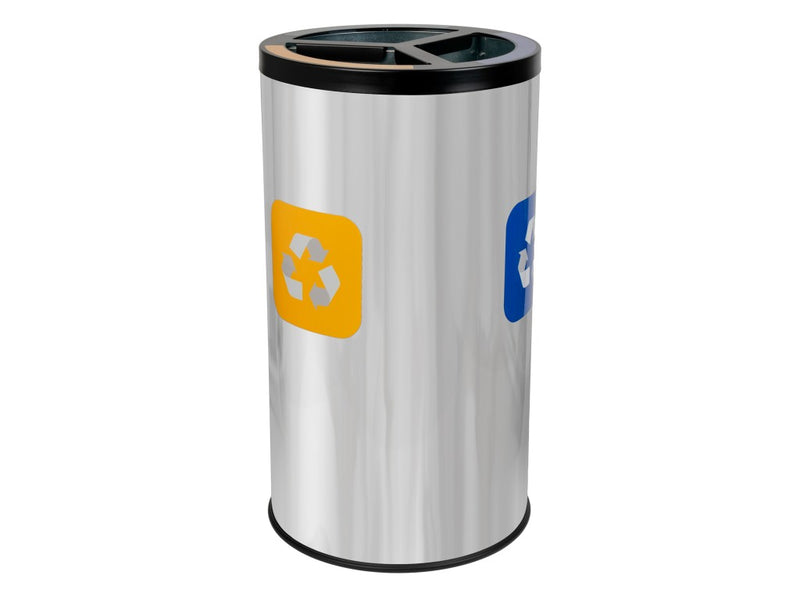 Coș inox colectare selectivă 3 compartimente cu găleată interioară, 3 x 20 L