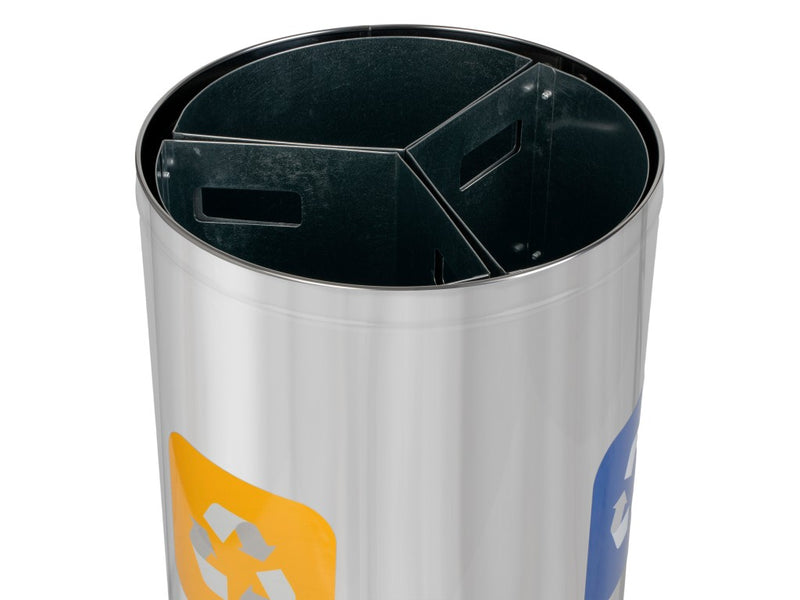 Coș inox colectare selectivă 3 compartimente cu găleată interioară, 3 x 20 L