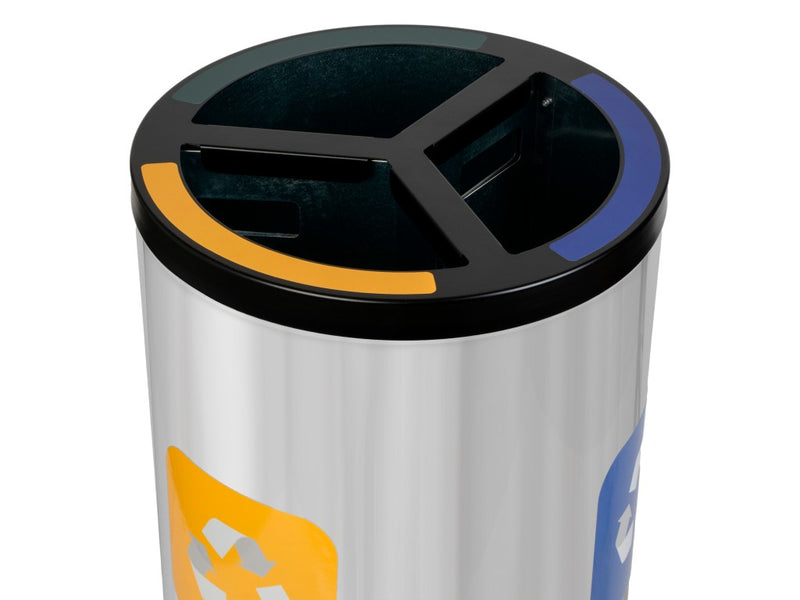 Coș inox colectare selectivă 3 compartimente cu găleată interioară, 3 x 20 L