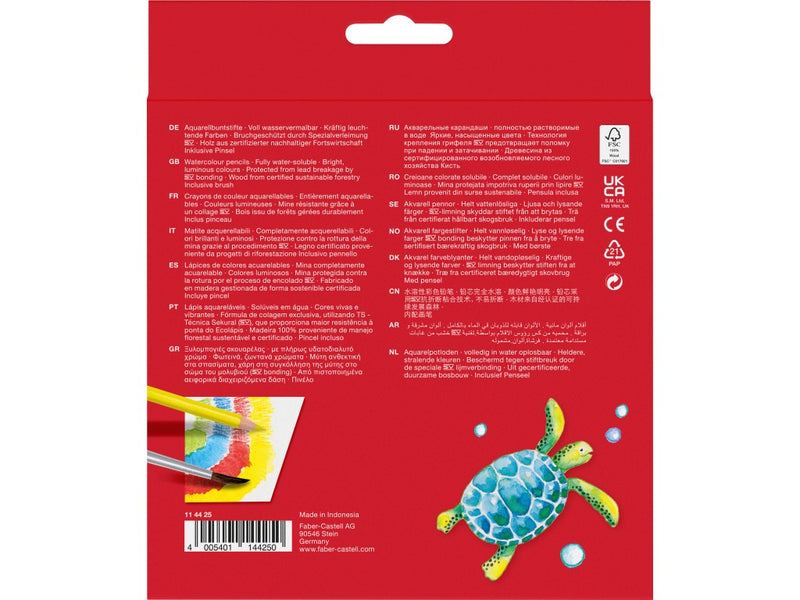 Creioane colorate hexagonale acuarelă + pensulă Faber-Castell 24 culori/set