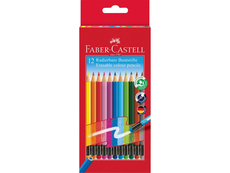 Creioane colorate hexagonale cu gumă eco Faber-Castell 12 culori/set