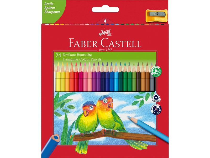 Creioane colorate triunghiulare + ascuțitoare eco Faber-Castell 24 culori/set