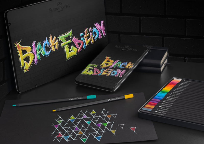 Creioane colorate triunghiulare black edition cutie metal Faber-Castell 12 culori/set