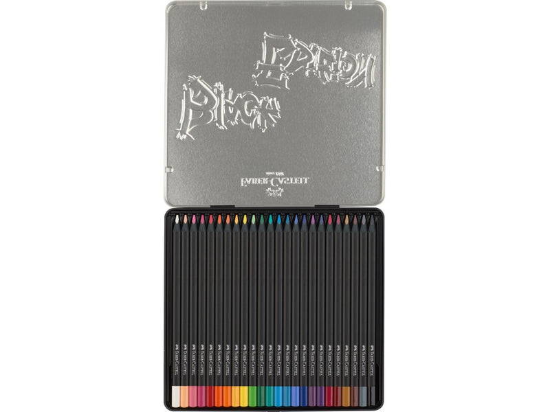 Creioane colorate triunghiulare black edition cutie metal Faber-Castell 24 culori/set