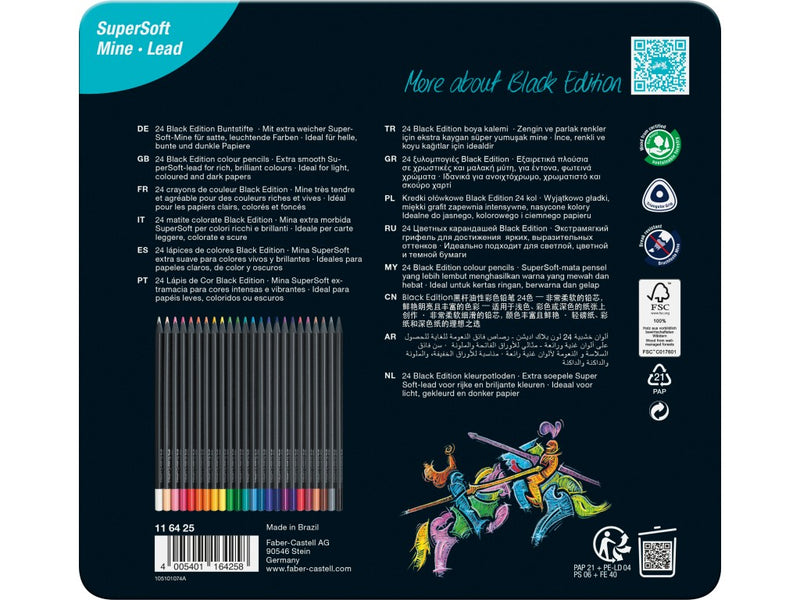 Creioane colorate triunghiulare black edition cutie metal Faber-Castell 24 culori/set