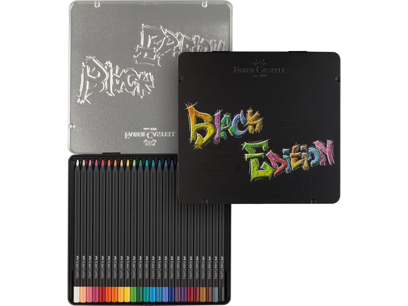 Creioane colorate triunghiulare black edition cutie metal Faber-Castell 24 culori/set
