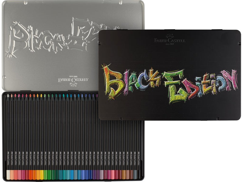Creioane colorate triunghiulare black edition cutie metal Faber-Castell 36 culori/set